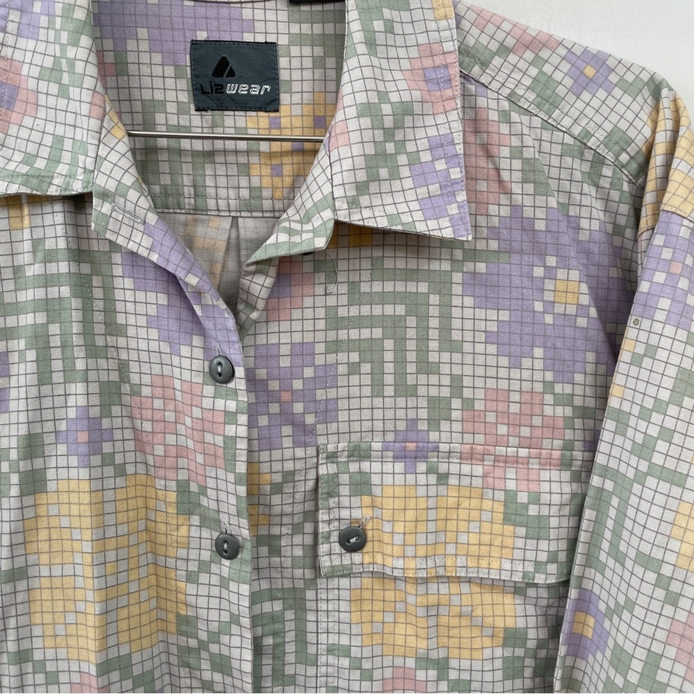 Pixelated Pastel Floral LizWear Button Down Shirt